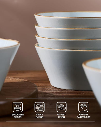 Famiware Saturn Plates and Bowls Dish Sets for 6 (18 Pieces), Stoneware Dinnerware Set with Hand-Painted Trim - Chip & Scratch Resistant, Microwave & Dishwasher Safe Ceramic Dishes, Light Blue