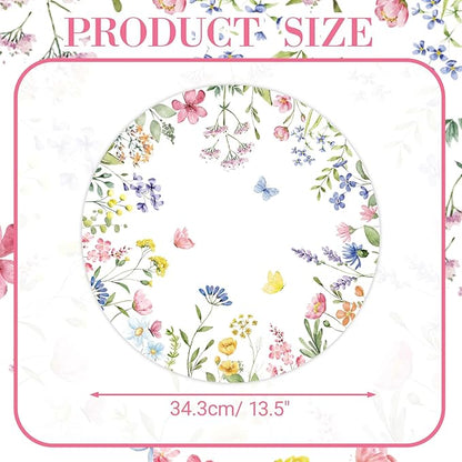 50PCS Floral Disposable Paper Placemats Watercolor Butterfly & Floral Disposable Round Table Mats for Spring Weddings, Brunch & Garden Parties