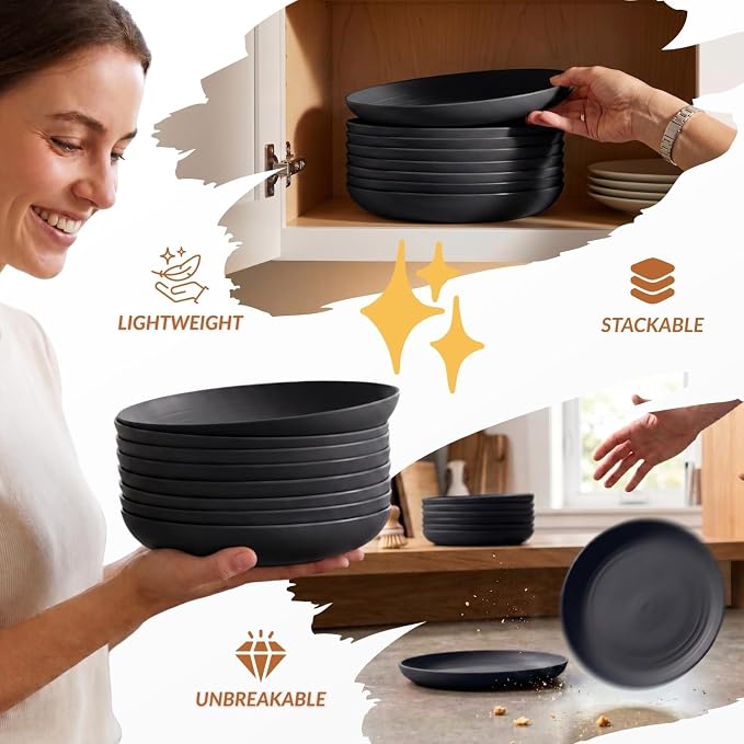 Wheat Straw Plates Unbreakable Deep Dessert Plates Set of 8 Plastic Plates - Image 6