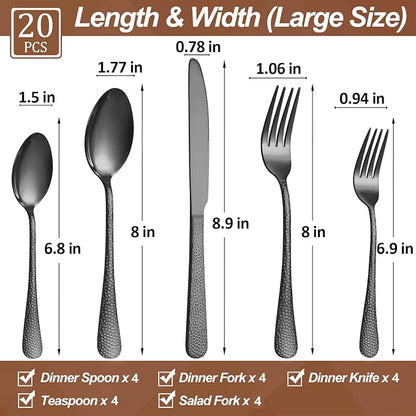 20 Pcs Black Silverware Set for 4, Food Grade Stainless Steel Flatware Set - Image 2