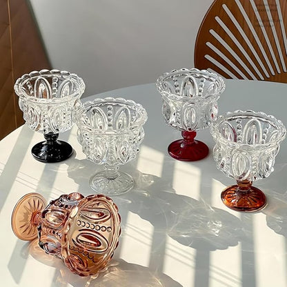Carnival Glass Vintage Footed Dessert Cups Set of 2, 9oz Embossed Goblet - Image 2