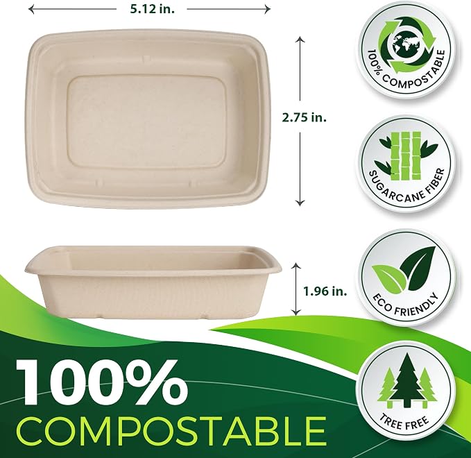 32oz Large Rectangle Paper Bowls, Heavy Duty Disposable Bowls Perfect - Image 2