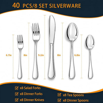 NICE KITCHEN Silverware Set, 40 Piece Stainless Steel Cutlery Sets - Image 5