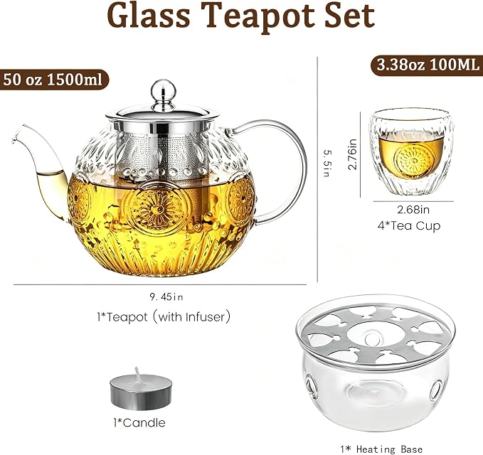 Amzcku 50OZ/1500ml Vintage Glass Teapot Set - Image 7