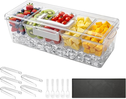 VEVOR Chilled Condiment Server Caddy, 5 Compartment Ice Cooled Serving Container by VEVOR