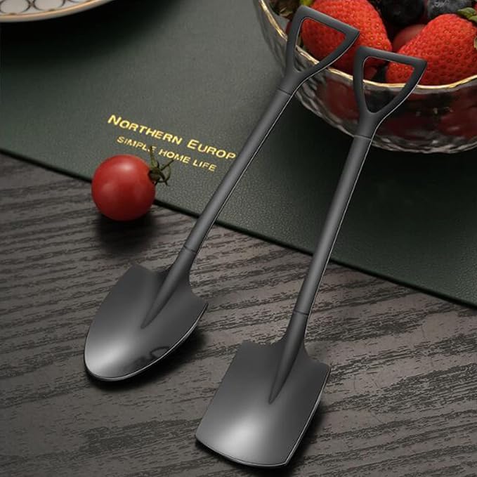 10Pcs Shovel Spoons Stainless Steel Dessert Spoon-Black | Reusable Spoons - Image 2