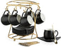 LYEOBOH Espresso Cups with Saucers Set, 3 Ounces Porcelain Coffee Cups with by LYEOBOH
