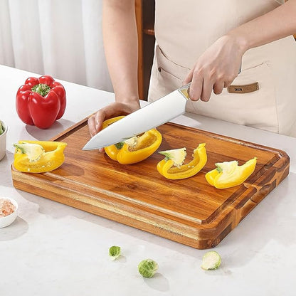Large wood Cutting Board for Kitchen with Juice Handles ， Chopping Board Cheese Charcuterie Board (Striped cutting board)