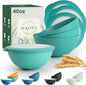 Wrova wheat straw bowls set of 4,40oz unbreakable salad bowl set with cover,alternative plastic bowls with cover for kitchen,party,camping and picnic. Green