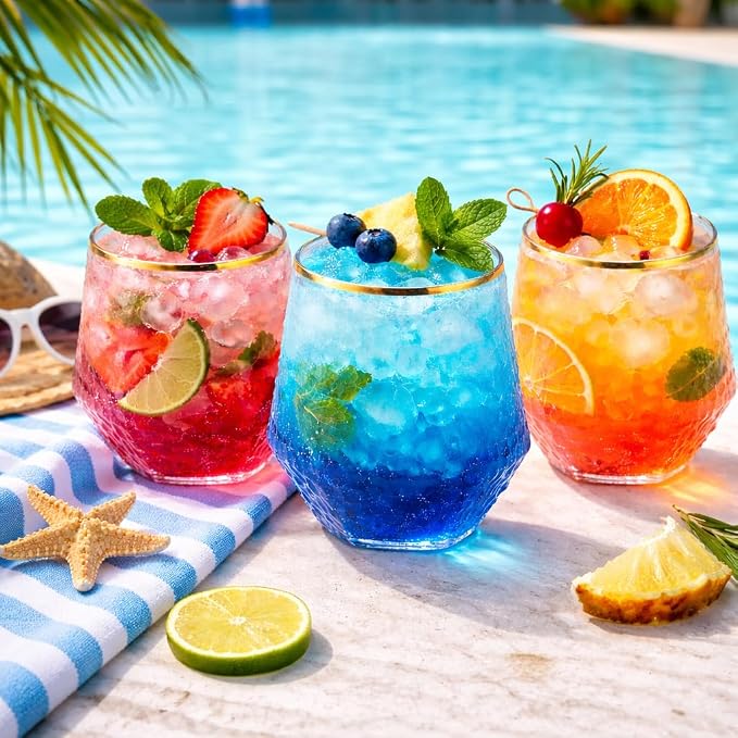 40 Pack Disposable Plastic Wine Glasses 12oz Diamond Gold Rim Stemless | - Image 8