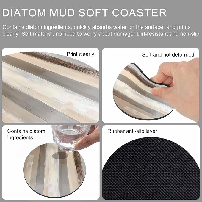 Brown Grey Coasters Set of 2, Abstract Neutral Textured Modern Minimalist Soft - Image 9
