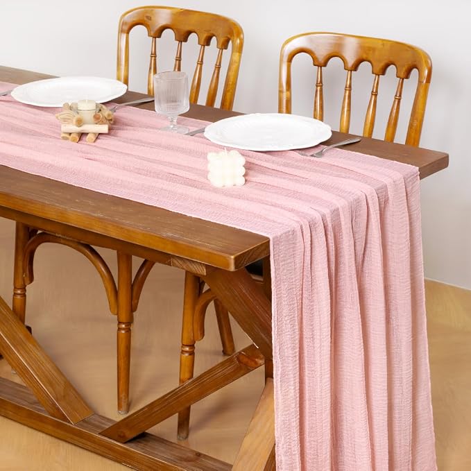 Cheesecloth Table Runner Summer Boho Wedding Shower Party Home Decor | Pink - Image 2