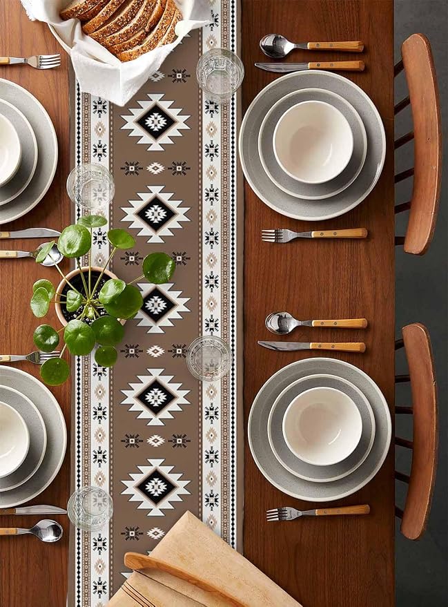 Southwest Aztec Table Runners 120 Inches Long, Cotton Linen Fabric Table Runner - Image 5