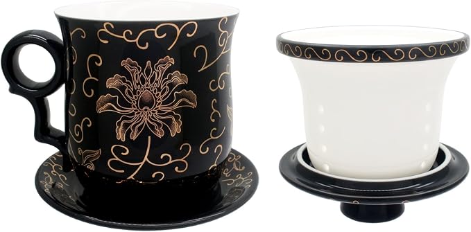 Porcelain Tea Cup with Infuser Lid and Saucer Sets - Image 4