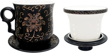 Porcelain Tea Cup with Infuser Lid and Saucer Sets - Image 4