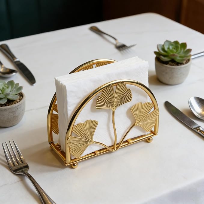 Elegant Iron Ginkgo Leaf Cocktail Napkin Holder Tabletop Decor Dispenser | - Image 5