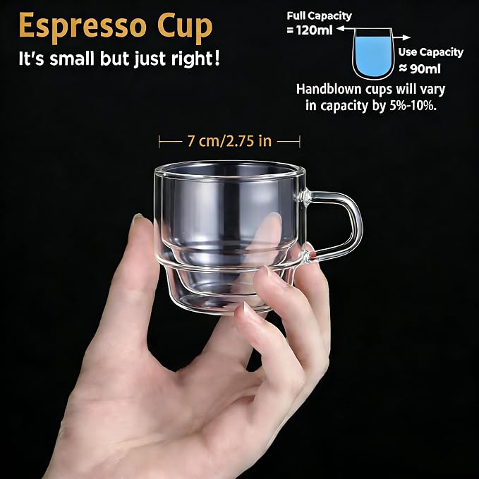 glastal Stackable Glass Cups 4 oz Espresso Glasses Double Walled Espresso Cups - Image 4