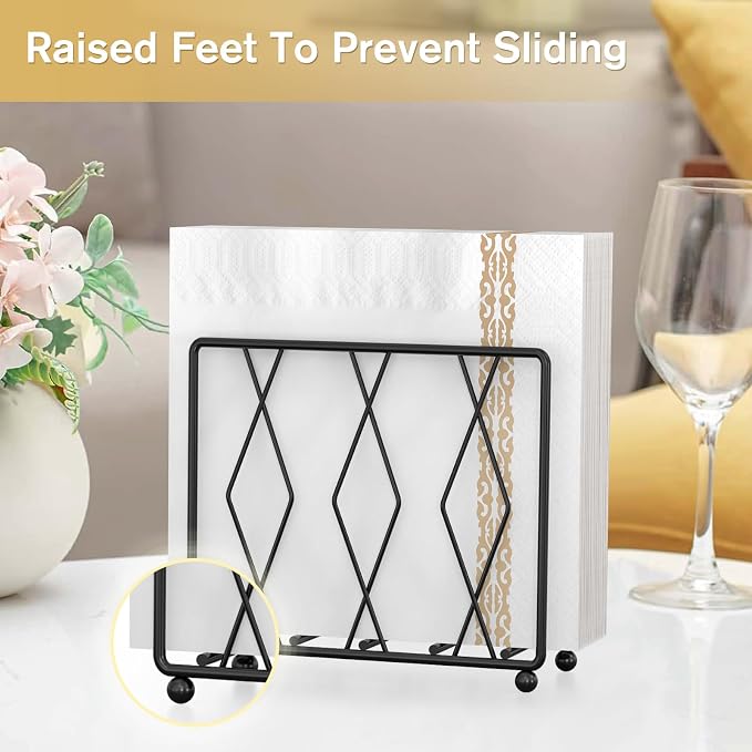 Black Napkin Holder for Table, Modern Metal Stand for Kitchen Counter | Raised - Image 4