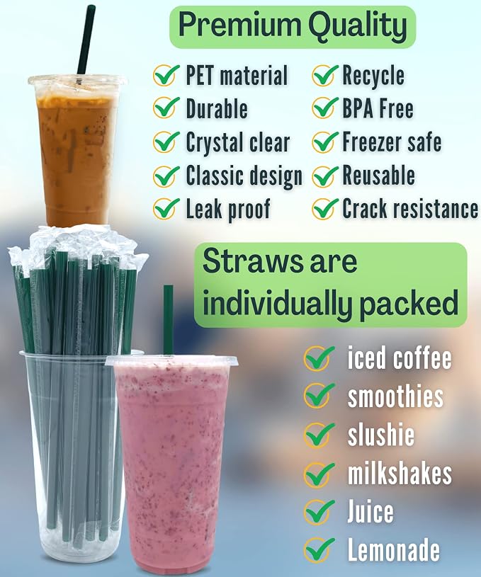 32 oz Clear Plastic Cups with Lids and STRAWS, Disposable Drinking Cups - Image 2