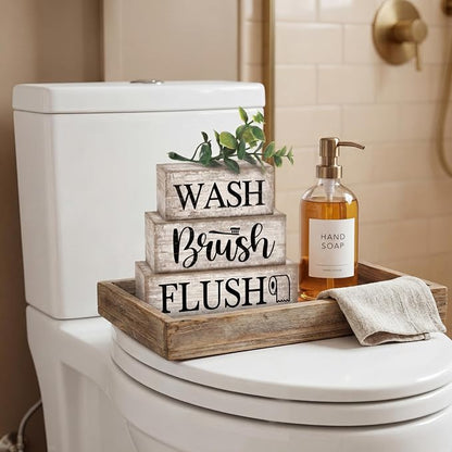 Moucuny 4 Pcs Farmhouse Bathroom Decor and Accessories Rustic Bathroom Shelf - Image 4