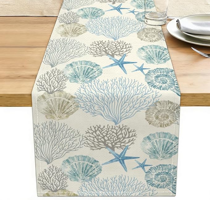 Coastal Decor Runner Linen Blue Teal Summer Beach Nautical Table Runners | by Unknown