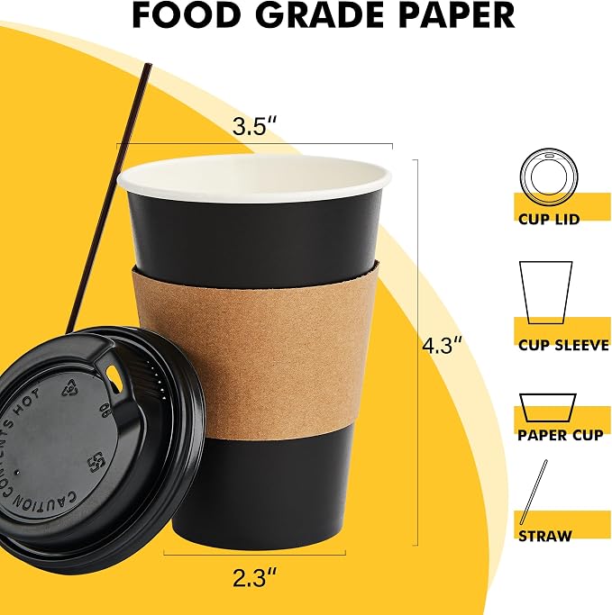 RACETOP 12 oz 50 Pack Black Disposable Coffee Cups - Image 2