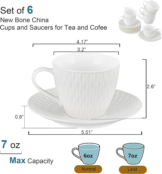 Espresso Cup and Saucer Set of 6, 6 oz Ceramic Cappuccino Barista Cup - Image 6
