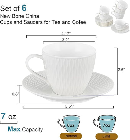 Espresso Cup and Saucer Set of 6, 6 oz Ceramic Cappuccino Barista Cup - Image 6