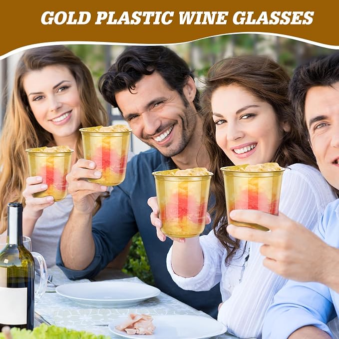 KesaPlan 50Pcs 12oz Gold Plastic Party Cups, Disposable Wine Cocktail Cups | - Image 5