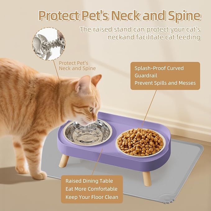 Elevated Cat Bowl with Food Mat, Raised Cat Food and Water Bowl Set - Image 4