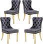 KCC Velvet Dining Chairs Set of 4, Upholstered High-end Tufted Dining Chair with Nailhead Back Ring Pull Trim Stainless Steel Legs, Contemporary Nikki Collection Modern Style for Kitchen, Dark Gray