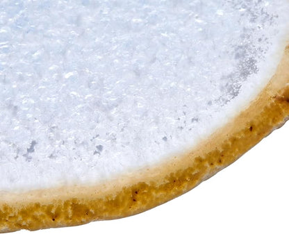 Luxury Lane Large Natural Brazilian Agate Slice Geode Rock Stone Drink Coaster with Wood Holder 4.7-5.5 inch Centerpiece Table Decoration, White
