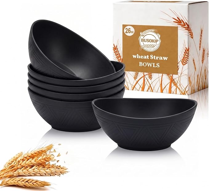 Cereal Bowls Sets of 6, Unbreakable & Lightweight Wheat Straw Bowls 26oz by BUSOKIP