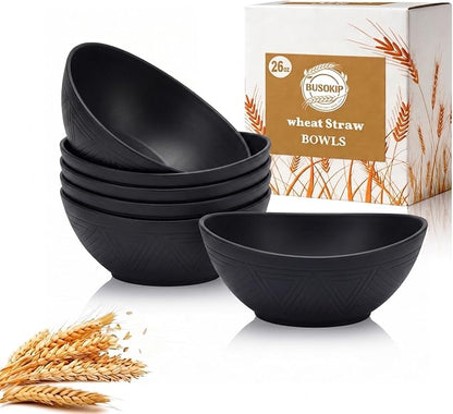 Cereal Bowls Sets of 6, Unbreakable & Lightweight Wheat Straw Bowls 26oz by BUSOKIP