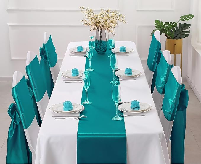Horbaunal 2 Pack Teal Satin Table Runner 12 x 108 Inch | Smooth Table Runners - Image 2