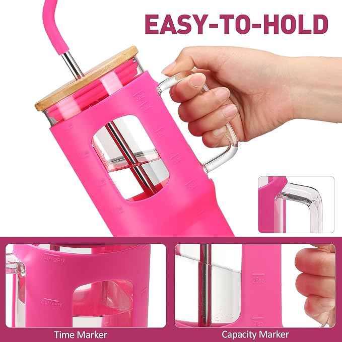 WINSA Glass Tumbler with Straw & Lid, 32 oz Glass Cup with Handle, Water Bottle - Image 3