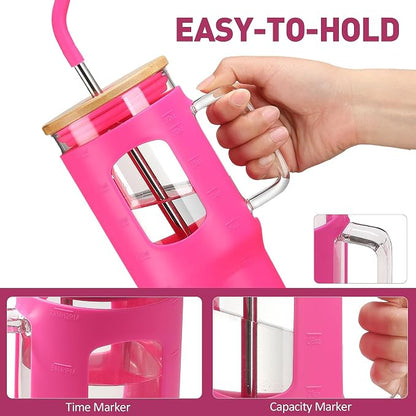 WINSA Glass Tumbler with Straw & Lid, 32 oz Glass Cup with Handle, Water Bottle - Image 3