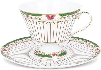 fanquare Nordic Style Tea Cup and Saucer, Classic Stripes Floral Teacup by fanquare