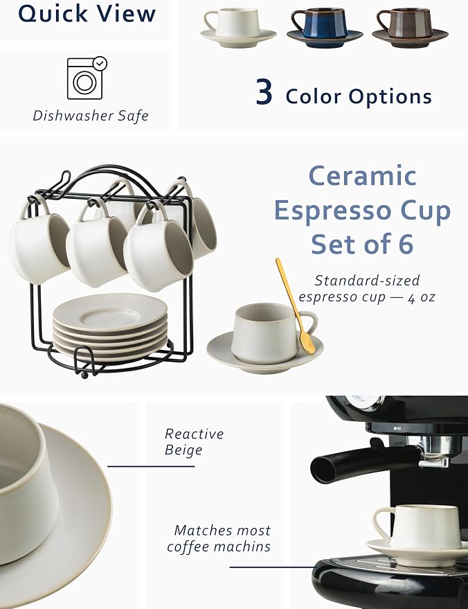 YHOSSEUN 4 OZ Espresso Cups Set of 6 - Image 2