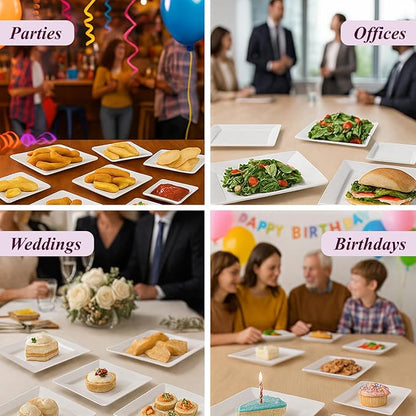 Aya's 60ct Square Plastic Disposable Plates, White - 9.5-Inch 30 Dinner and 6.5-Inch 30 Salad Plates for Party - Heavy-Duty Hard Plastic Design for Wedding, Event, Christmas, and Thanksgiving
