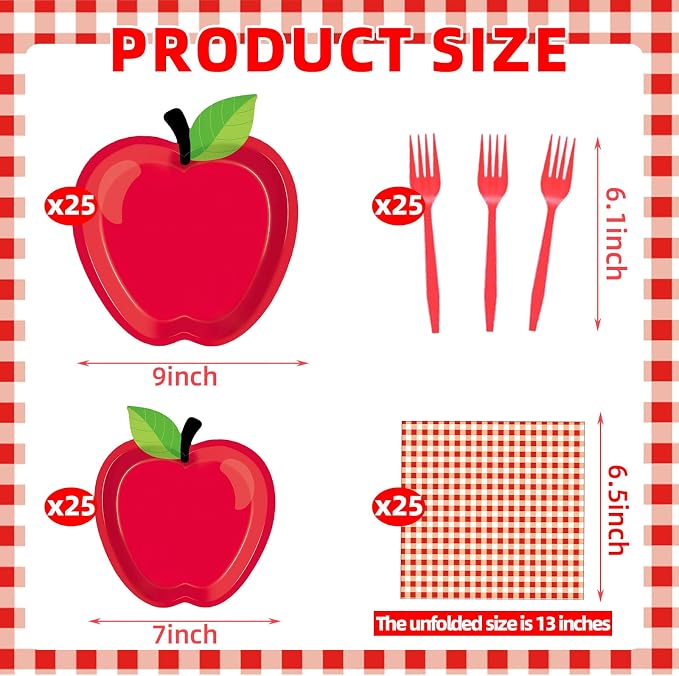 100 Pcs Apple Party Supplies Set, Serves 25 – Disposable Apple-Shaped Paper - Image 2