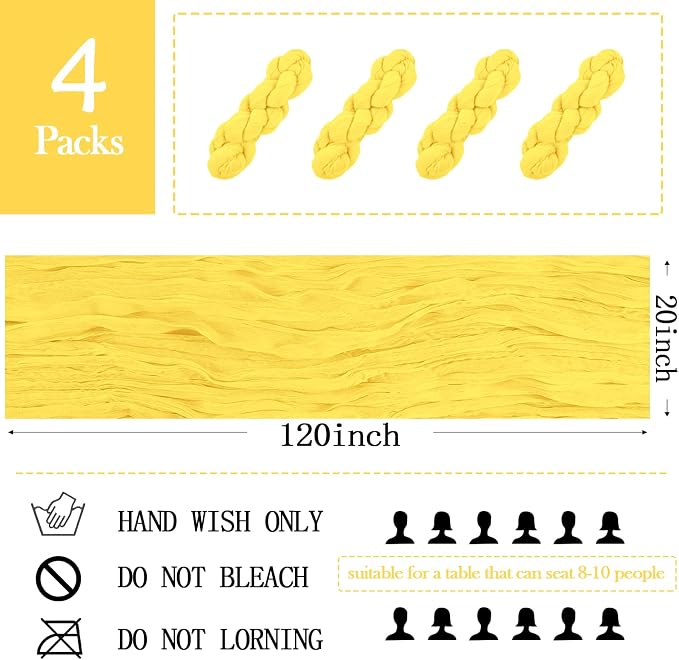 4 Pack Lemon Yellow Cheesecloth Table Runner 20 x 120 inch Gauze Table Runners - Image 2