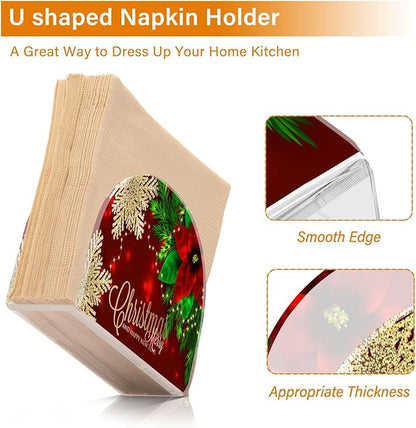 Napkin Holder Christmas Poinsettia and Snowflakes Crystal Clear Acrylic Napkin Holders Paper Napkin Holder Dining Table Dispenser for Kitchen Restaurant Home Decor Bar Accessories