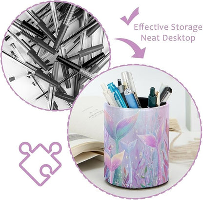Leather Pen Holder for Desk, Mermaid Tail Pencil Cup Pen Organizer Makeup Brush - Image 4