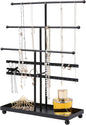 MyGift Modern 3-Tier Metal Jewelry Organizer Stand - Matte Black Jewelry Storage Display with Ring Tray, 18 Earring Hooks & 5 T-Bars for Necklaces, Bracelets, Earrings - Home/Boutique Use