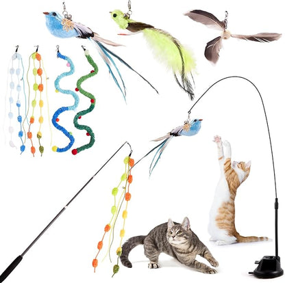 9PCS Cat Wand Toy with Suction Cup by PATTEPOINT