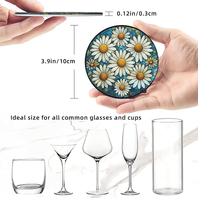Daisy Coasters for Drinks, Daisy Decor Bar Drink Coasters for Coffee Table - Image 5
