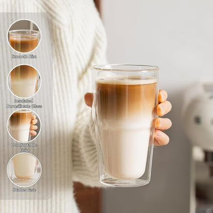 INSETLAN 16oz Double Wall Glass Cups Set of 2 – Borosilicate Glass Tumblers - Image 8