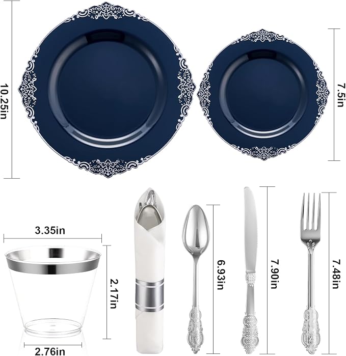 Bestluck 350PCS Navy Blue Disposable Dinnerware - Image 3