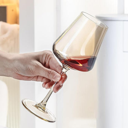 PTSTING Wine Glasses Set of 4 Amber Wine Glass 14oz Glassware for Tasting,Wedding,Anniversary,Christmas, Birthday